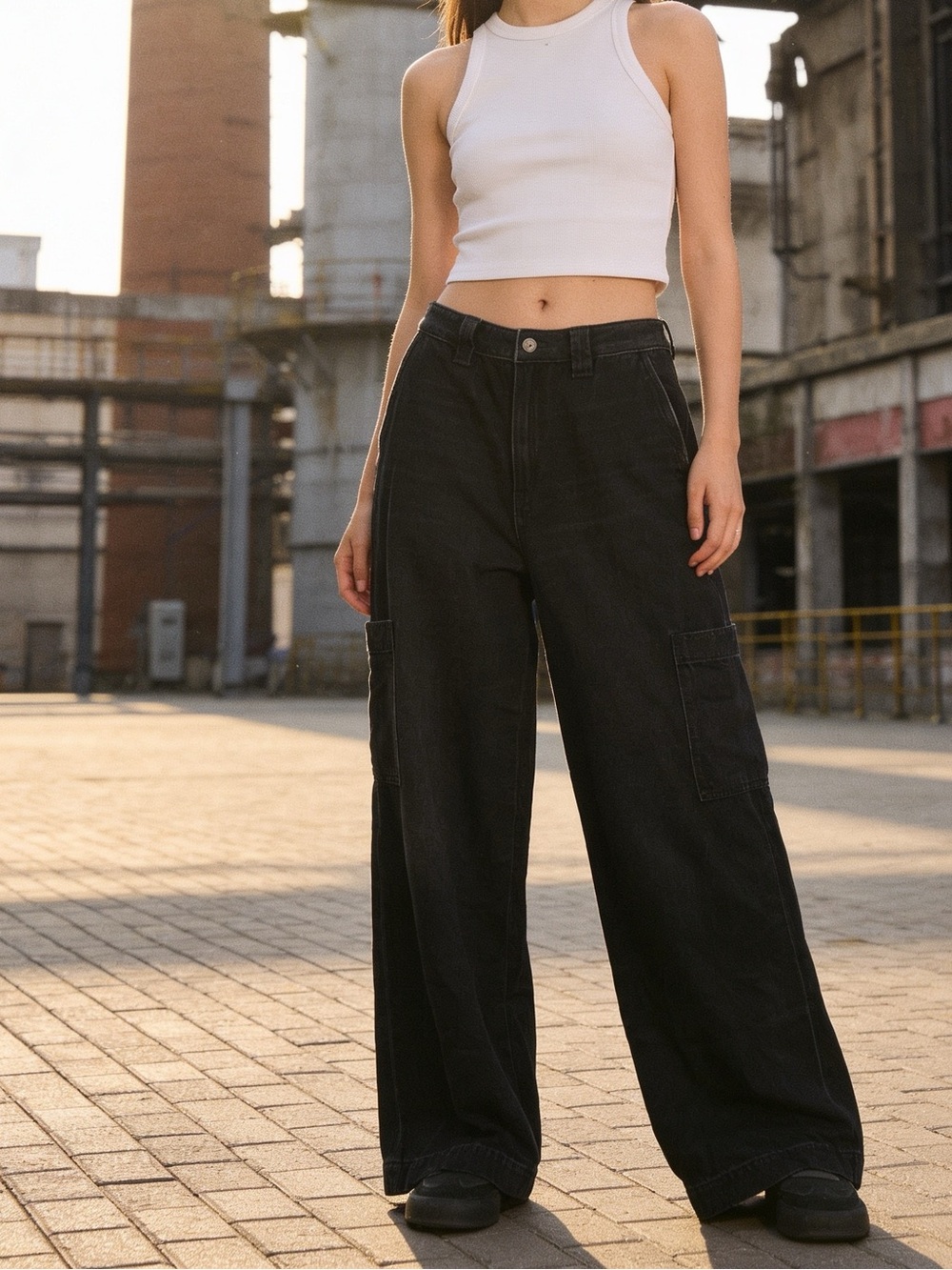 Classic Wide-Leg Women’s Jeans in Washed Black Size Size 12R